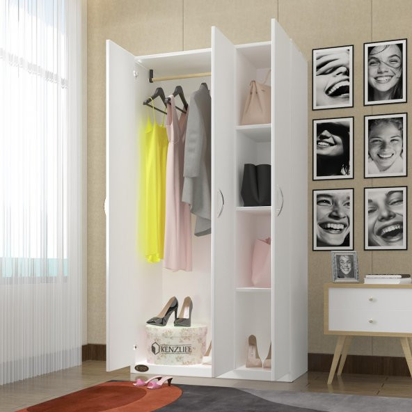 Kenzlife gardırop 3 kapılı ballıbaba 180*120*52 byz XLARGE kapaklı gardolap dolap ürün görseli 1