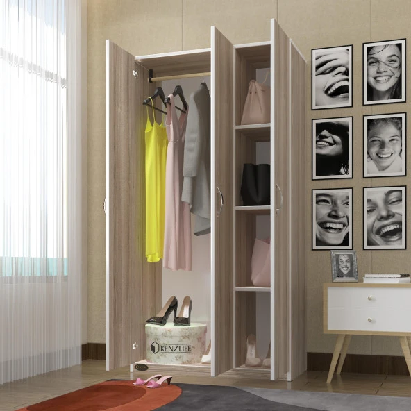 Kenzlife gardırop 3 kapılı ballıbaba 180*120*52 crd XLARGE kapaklı gardolap dolap ürün görseli 1