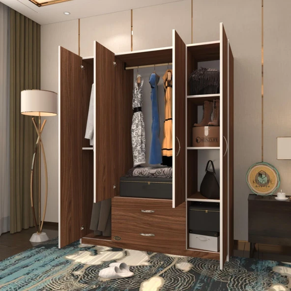 Kenzlife gardırop 4 kapılı 2 çekmeceli deligül 180*160*52 cvz XLARGE kapaklı gardolap dolap ürün görseli 1
