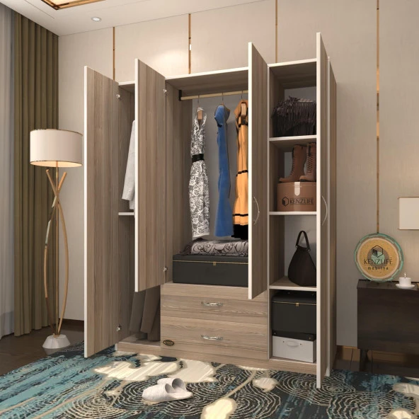 Kenzlife gardırop 4 kapılı 2 çekmeceli deligül 180*160*52 crd XLARGE kapaklı gardolap dolap ürün görseli 1