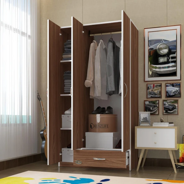 Kenzlife gardırop 3 kapılı 1 çekmeceli hanımeli 180*120*52 cvz XLARGE kapaklı gardolap dolap ürün görseli 1