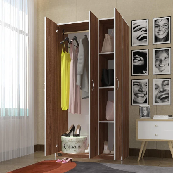 Kenzlife gardırop 3 kapılı ballıbaba 180*120*52 cvz XLARGE kapaklı gardolap dolap ürün görseli 1
