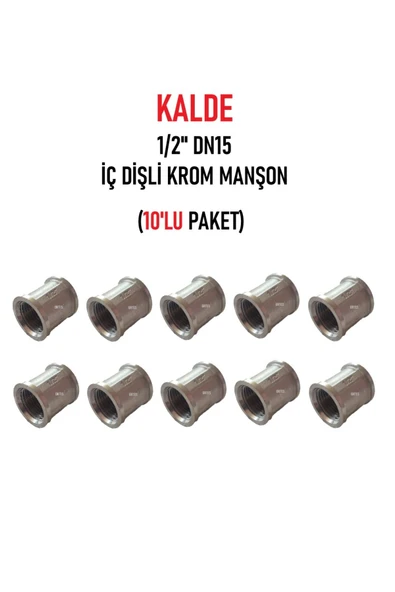 KALDE  (10'lu Paket) 1/2"Dn15 Sarı/Krom Manşon İç Dişli (Dişi) - Chrome Threaded Sleeve ürün görseli 1