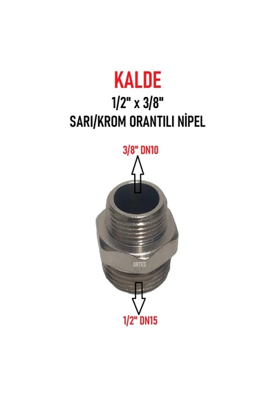 KALDE  1/2" x 3/8" Sarı/Krom Orantılı Nipel - Proportional Nipple ürün görseli 1