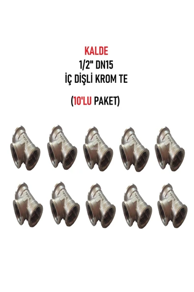 KALDE  (10'lu Paket) 1/2" Dn15 İç Dişli Sarı/Krom TE (Dişi) - Chrome Tee ürün görseli 1