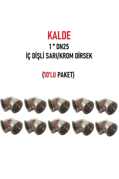 KALDE  (10'lu Paket) 1" Dn25 Sarı/Krom Dirsek İç Dişli (Dişi) - Brass İnternal Thread Elbow ürün görseli 1
