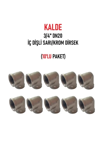 KALDE  (10'lu Paket) 3/4" Dn20 Sarı/Krom Dirsek İç Dişli (Dişi) - Brass İnternal Thread Elbow ürün görseli 1