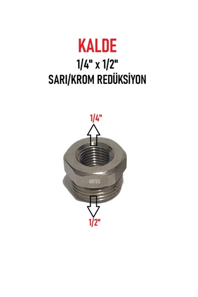 KALDE  1/4" x 1/2" Sarı/Krom Redüksiyon - Brass Reduction ürün görseli 1