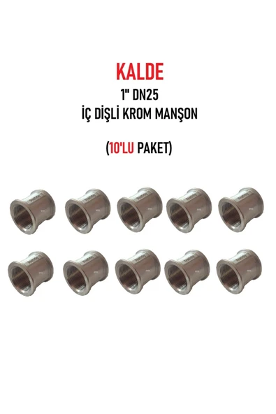 KALDE  (10'lu Paket) 1"Dn25 Sarı/Krom Manşon İç Dişli (Dişi) - Chrome Threaded Sleeve ürün görseli 1
