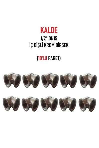 KALDE (10'lu Paket) 1/2" Dn15 Sarı/Krom Dirsek İç Dişli (Dişi) - Brass İnternal Thread Elbow ürün görseli 1