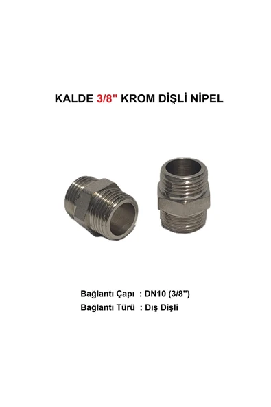 KALDE  2'Li Paket 3/8" Sarı / Krom Dişli Nipel Dn10 - Chrome Nipple ürün görseli 1