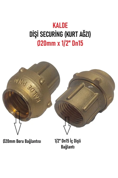 KALDE  Ø20x1/2" Dn15 İç Dişli Securing (Dişi Sarı Kurt Ağzı) ürün görseli 1