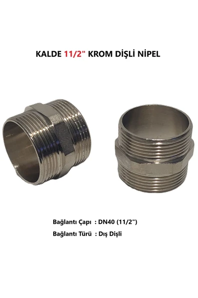 KALDE  2'Li Paket 11/2" Sarı / Krom Dişli Nipel Dn40 - Chrome Nipple ürün görseli 1