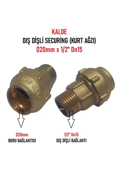 KALDE  Ø20x1/2" Dn15 Dış Dişli Securing (Erkek Sarı Kurt Ağzı) ürün görseli 1