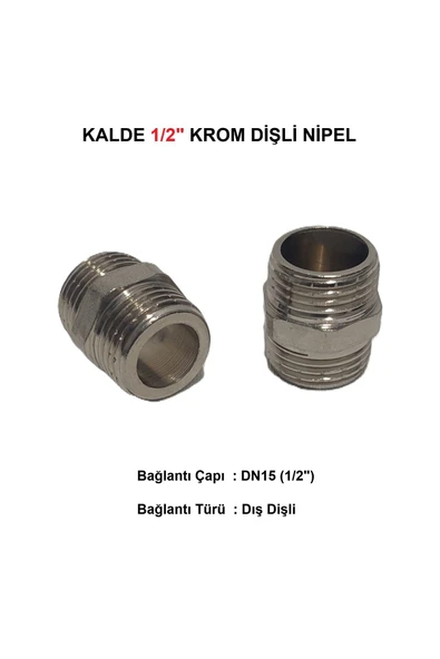 KALDE  2'Li Paket 1/2" Sarı / Krom Dişli Nipel Dn15 - Chrome Nipple ürün görseli 1