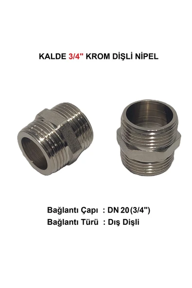KALDE  2'Li Paket 3/4" Sarı / Krom Dişli Nipel Dn20 - Chrome Nipple ürün görseli 1