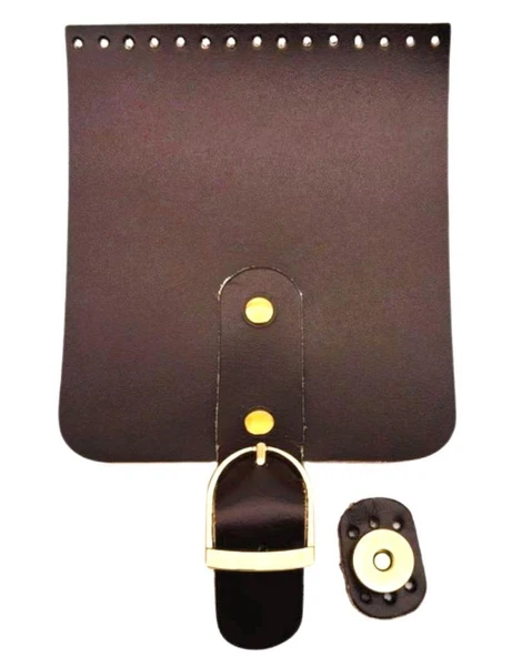 Angel Çanta Aksesuar Gerçek Deri 21x12 cm Koyu Kahve Renk Çanta Kapağı Light Gold Metalli ürün görseli 1