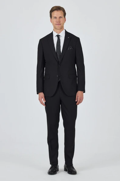 Siyah Mono Yaka 6 Drop Comfort Fit Tam Astar Esnek Takım Elbise 1001250163 ürün görseli 1