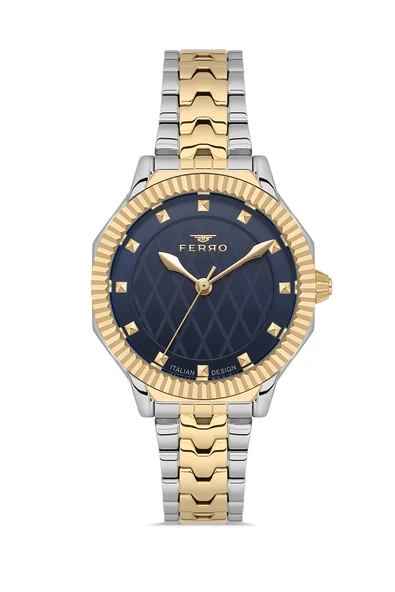 Ferro FL21632AWT-D3 Quartz Çelik Altın Gri Lacivert Kadran 32 mm Kadın Kol Saati ürün görseli 1