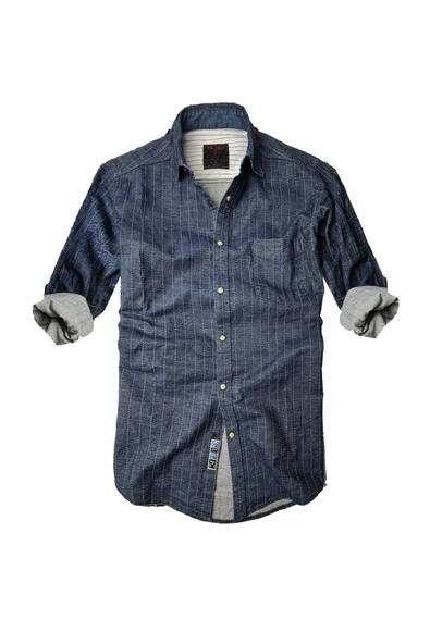 Slim Fit Saf Pamuk Denim Kumaş Kot Gömlek--koyu Çizgi-- ürün görseli 1