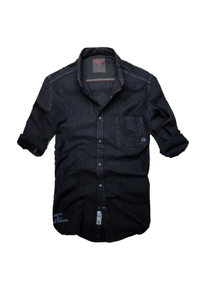 Slim Fit Saf Pamuk Denim Kumaş Kot Gömlek--koyulacivert--- ürün görseli 1