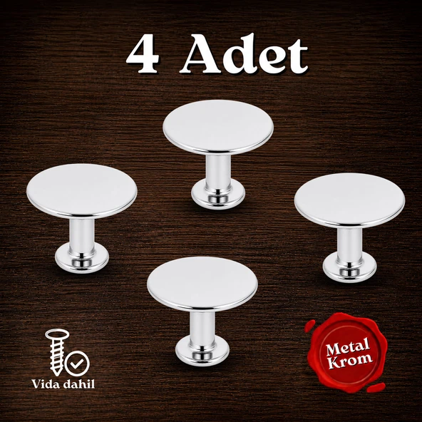 4 ADET Düğme Çekmece Dolap Dolabı Kapak Kulpu Kulpları Kulbu Krom Metal Daire Kulp Mobilya Mutfak ürün görseli 1