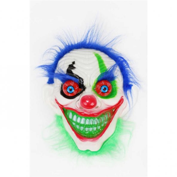 CADILAR BAYRAMI HALLOWEEN PALYAÇO YAYLI GÖZ MAVİ SAÇLI MASKE ürün görseli 1