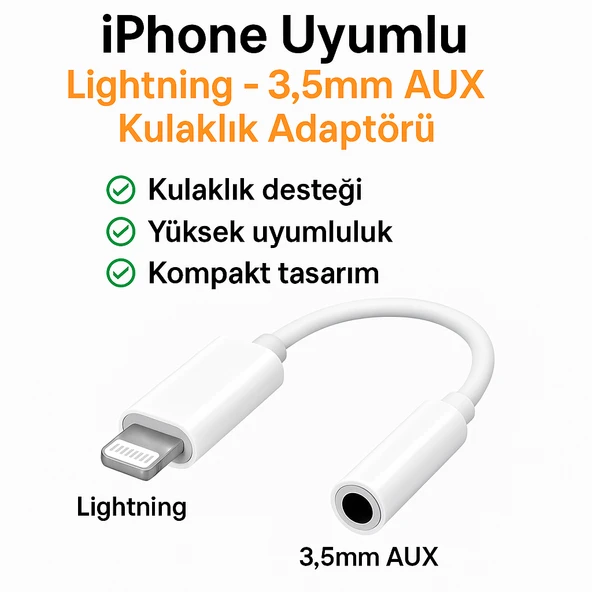 iPhone Lightning - 3.5mm AUX Kulaklık Dönüştürücü Adaptör ürün görseli 1