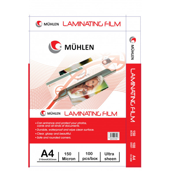 Mühlen Laminasyon Makinesi Filmi 150 Mc A4 1 Paket 100 Adet ürün görseli 1