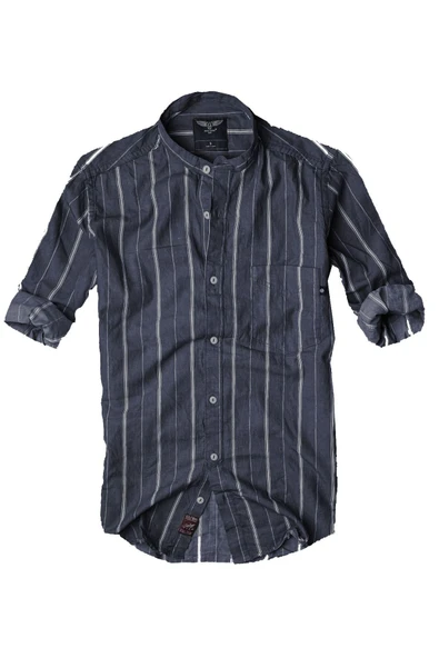 Slim Fit %100 Pamuk Kumaş Hakim Yaka Uzun Kol Gömlek--koyulaci Çizgili-- ürün görseli 1