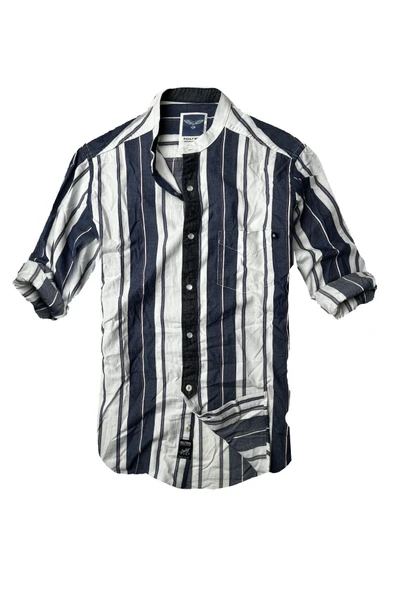 Slim Fit %100 Pamuk Kumaş Hakim Yaka Uzun Kol Gömlek-kalın Laci Çizgi-- ürün görseli 1