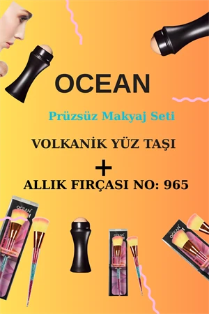 Ocean Volkanik Yüz Taşı + Makyaj Fırçası No:965 | Cilt Yağı Emilimi & Pürüzsüz Makyaj Seti ürün görseli 1