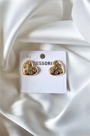 Moda Şık Tasarım Taşlı Kalp Küpe ürün görseli 1