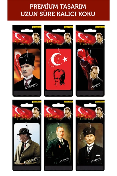 ByMeyla BAŞBUĞ MUSTAFA KEMAL ATATÜRK SERİSİ 6LI EKONOMİK DEKORATİF OTO KOKUSU VE AKSESUAR SETİ ürün görseli 1