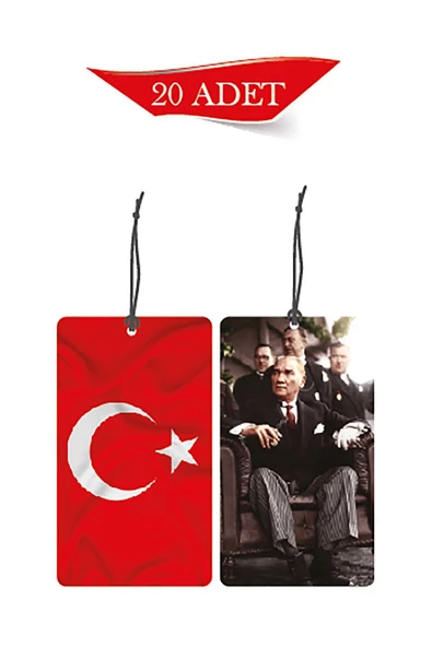 ByMeyla Türk Bayrağı ve Atatürk Tasarımlı 20'li Dekoratif Oto Kokusu Ve Oto Aksesuarı ürün görseli 1