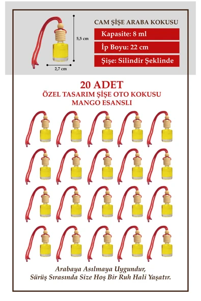 ByMeyla MANGO MEYVE ESANSLI 20 Lİ CAM ŞİŞEDE OTO KOKUSU VE OTO AKSESUARI ürün görseli 1