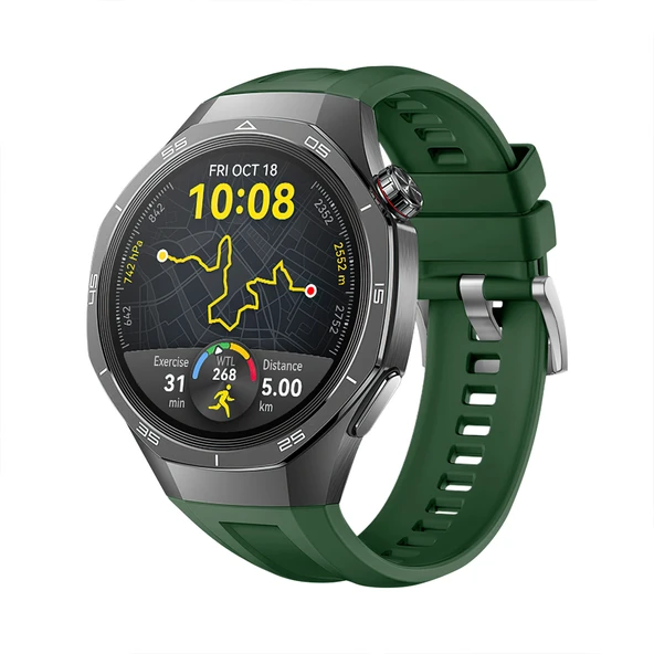 Huawei Watch Gt5 Pro 46mm İle Tam Uyumlu Kordon Metal Tokalı Yumuşak Silikon Kordon Kayış  Haki ürün görseli 1