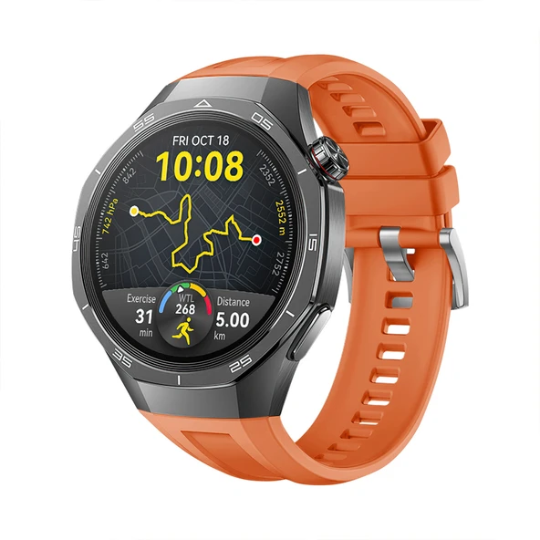 Huawei Watch Gt5 Pro 46mm İle Tam Uyumlu Kordon Metal Tokalı Yumuşak Silikon Kordon Kayış  Turuncu ürün görseli 1
