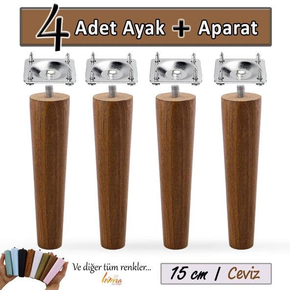 4 Adet Ahşap Ayak 15 Cm Ceviz M8 Civatalı Bağlantı Aparatlı Dolap Mobilya Koltuk Kanepe Destek Ayağı Ayakları ürün görseli 1