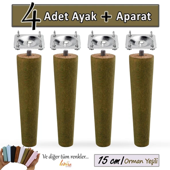 4 Adet Ahşap Ayak 15 Cm Orman Yeşili M8 Civatalı Bağlantı Aparatlı Dolap Mobilya Koltuk Kanepe Destek Ayağı Ayakları ürün görseli 1