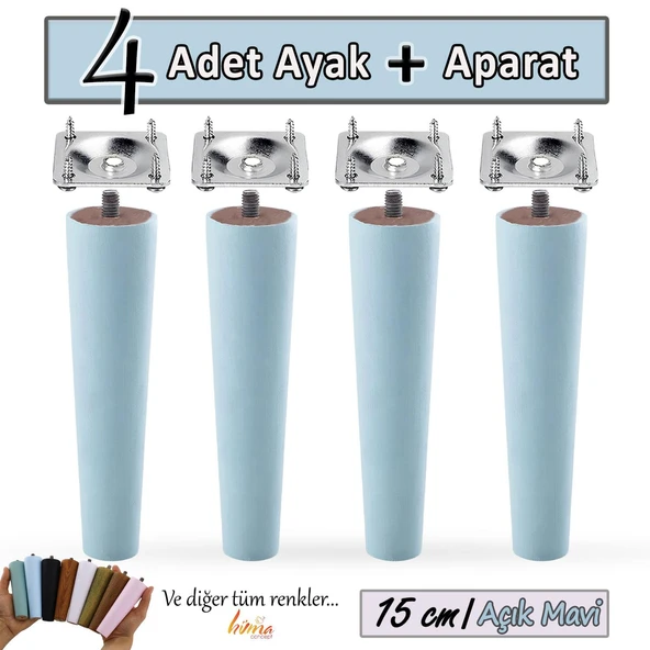 4 Adet Ahşap Ayak 15 Cm Açık Mavi M8 Civatalı Bağlantı Aparatlı Dolap Mobilya Koltuk Kanepe Destek Ayağı Ayakları ürün görseli 1