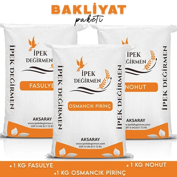İpek Değirmen 3 KG Ekonomik Kuru Fasulye Pirinç Nohut Paketi ürün görseli 1