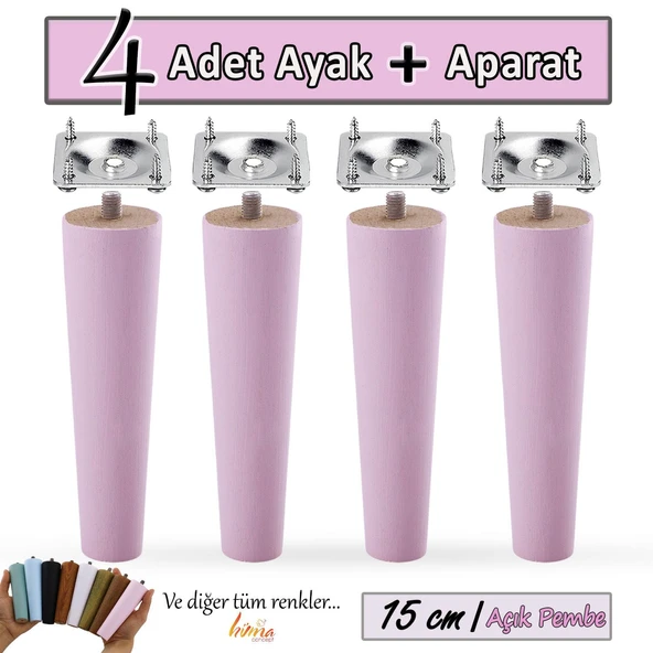 4 Adet Ahşap Ayak 15 Cm Açık Pembe M8 Civatalı Bağlantı Aparatlı Dolap Mobilya Koltuk Kanepe Destek Ayağı Ayakları ürün görseli 1
