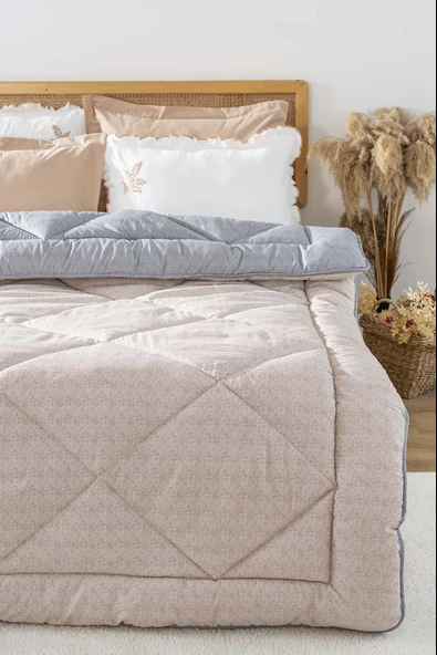Rivaİstanbul Bej-Gri Modie Çift Kişilik Çift Taraflı Lüx Yorgan 195x215 cm ürün görseli 1