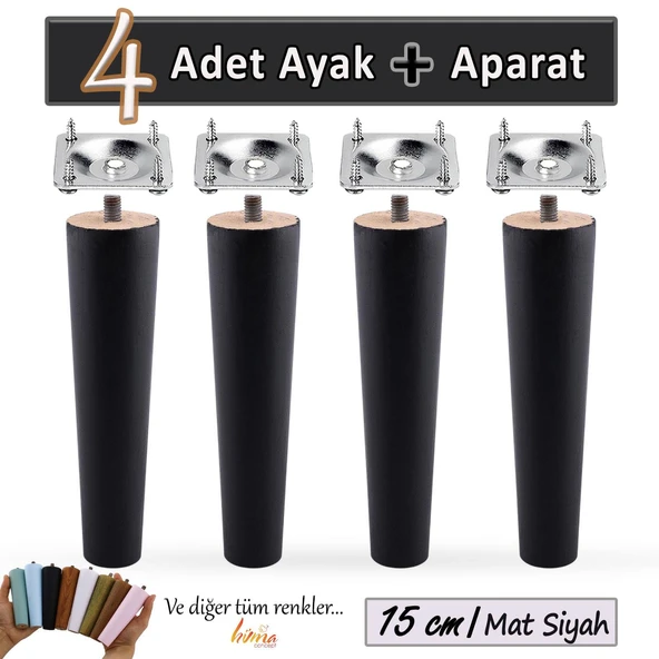 4 Adet Ahşap Ayak 15 Cm Siyah M8 Civatalı Bağlantı Aparatlı Dolap Mobilya Koltuk Kanepe Destek Ayağı Ayakları ürün görseli 1