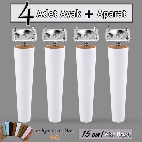 4 Adet Ahşap Ayak 15 Cm Beyaz M8 Civatalı Bağlantı Aparatlı Dolap Mobilya Koltuk Kanepe Destek Ayağı Ayakları ürün görseli 1