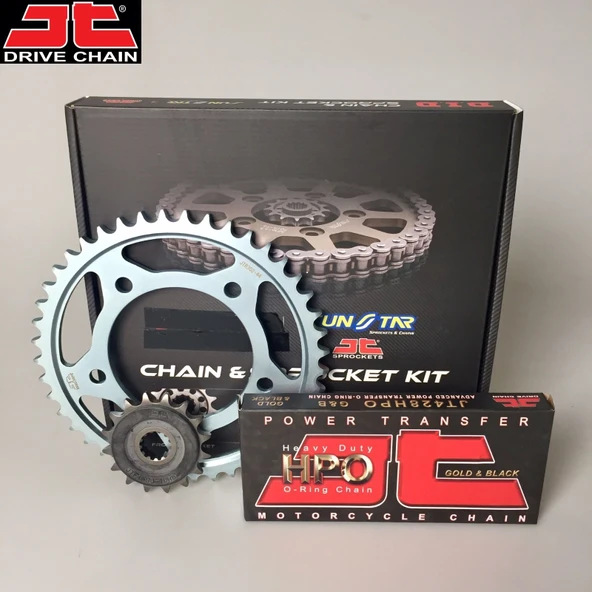 ZİNCİR DİŞLİ SETİ - YAMAHA XSR (125 CC) - (2021-2024) / YAMAHA / XSR / 125cc / ZİNCİR : JT-428ORING (GOLD)-126 / DİŞLİ : (14T -48T) - ARKA DİŞLİ (ORJ-4) / 2021-2022-2023-2024 ürün görseli 1