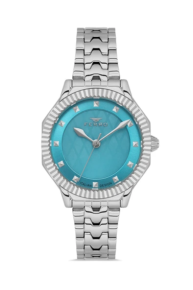 Ferro FL21632AWT-A15 Quartz Çelik Gri Turkuaz Kadran 32 mm Kadın Kol Saati ürün görseli 1
