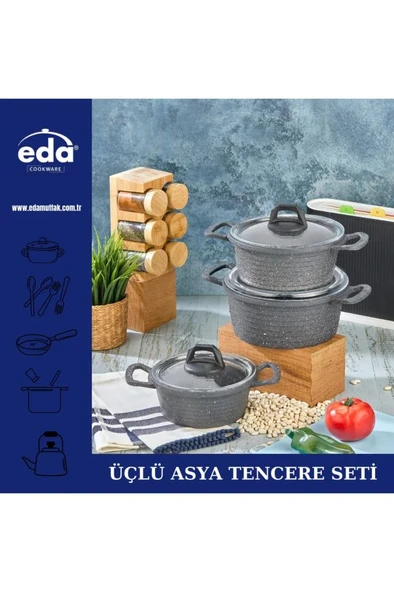 Eda 3'lü Asya Tencere Seti 16-18-20 ZK-906 ürün görseli 1