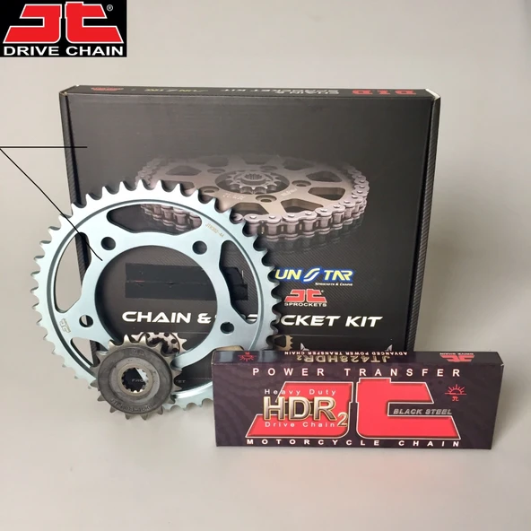 ZİNCİR DİŞLİ SETİ - HONDA CBR 125 R (125 CC) - (2011-2017) / HONDA / CBR 125 R / 125cc / ZİNCİR : JT-428HDR (ÇELİK)-128 / DİŞLİ : (15T -44T)  / 2011-2012-2013-2014-2015-2016-2017 ürün görseli 1